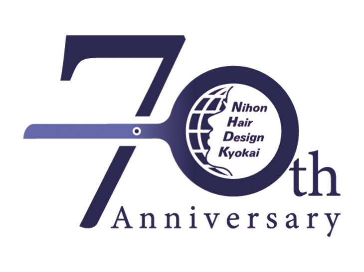 70周年の記念ロゴ（古希のお祝いの意味から紫色を基調としたハサミのイメージから創作）